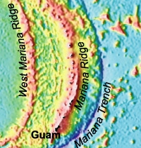Location of the Izu-Bonin-Mariana Arc and surrounding tectonic features