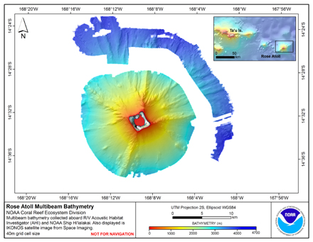 Image map of Rose Atoll bathymetry.