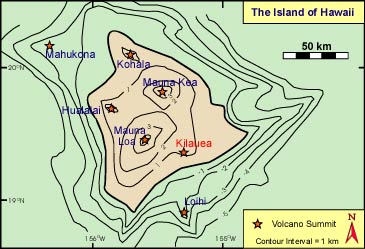 Volcanoes on the 
Big Island with Kilauea highlighted