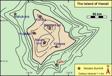 Volcanoes on the 
Big Island with Loihi highlighted