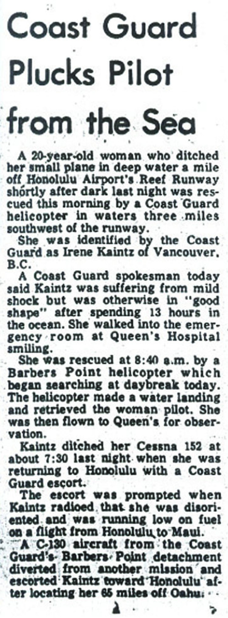 Article: Coast Guard pluck pilot from the sea