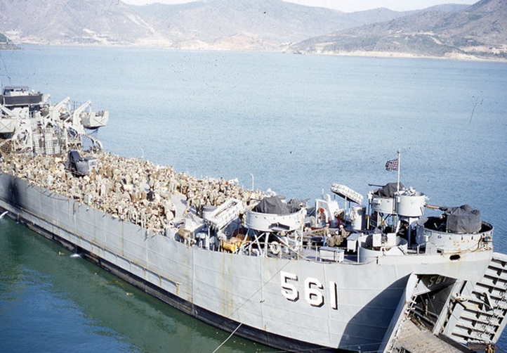 Historic photo: LST-561 with POWs in Korea