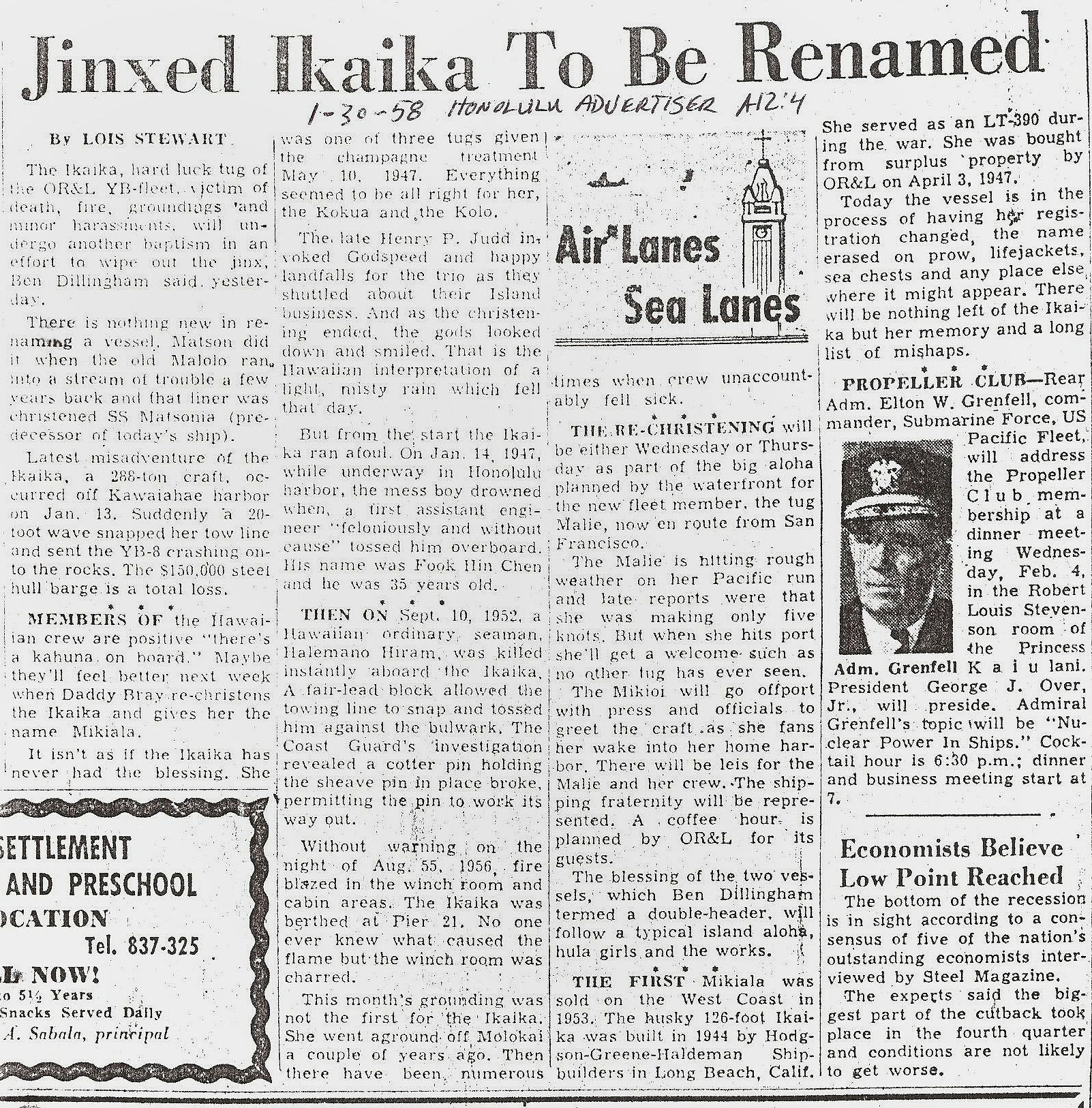 Article: Ikaika renamed Mikiala Honolulu advertiser Jan 30 1958