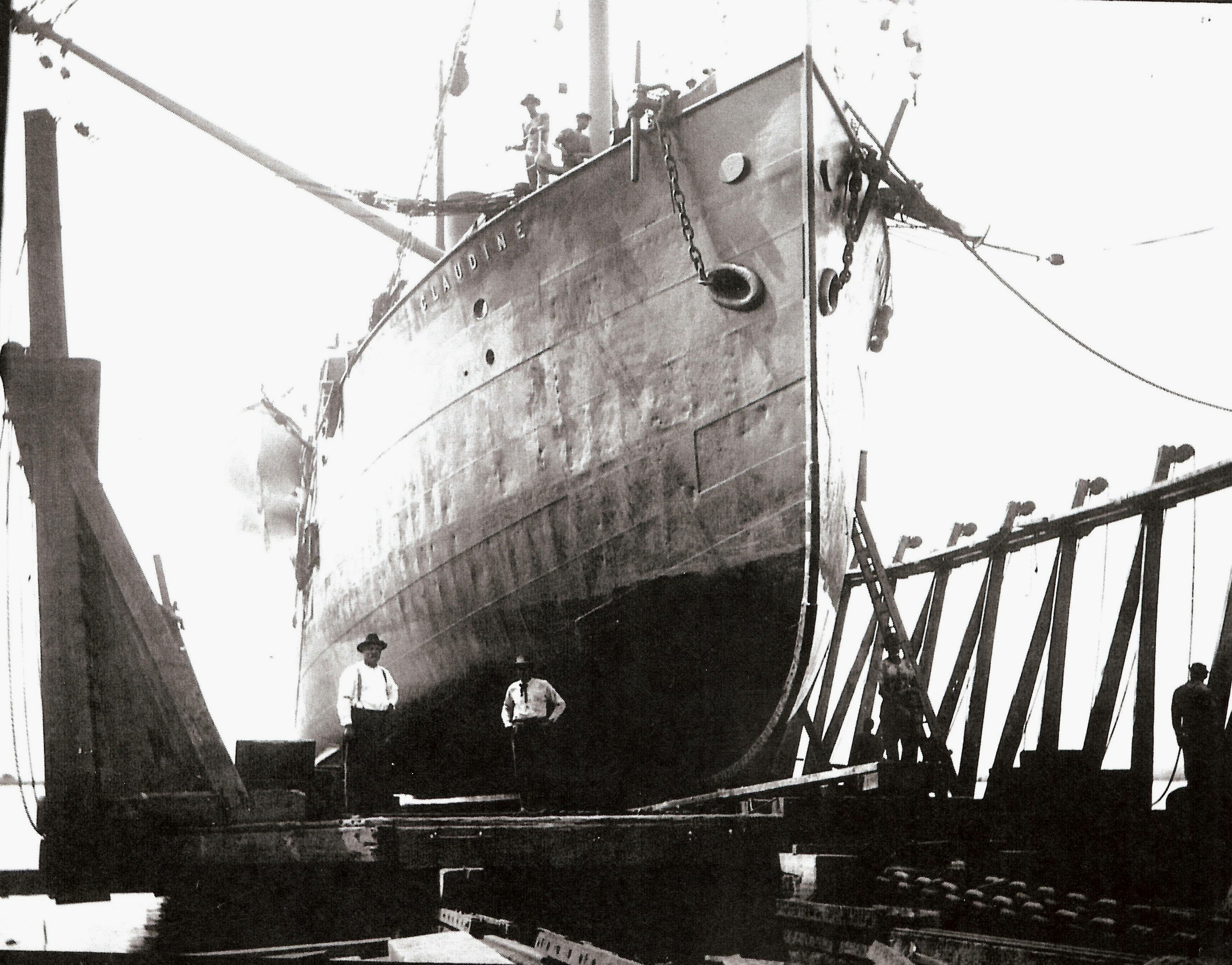 Historic photo: SS Claudine dry dock bow