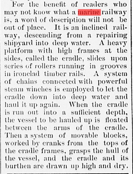 Article: Marine railway description Daily Bull Honolulu August 14 1885