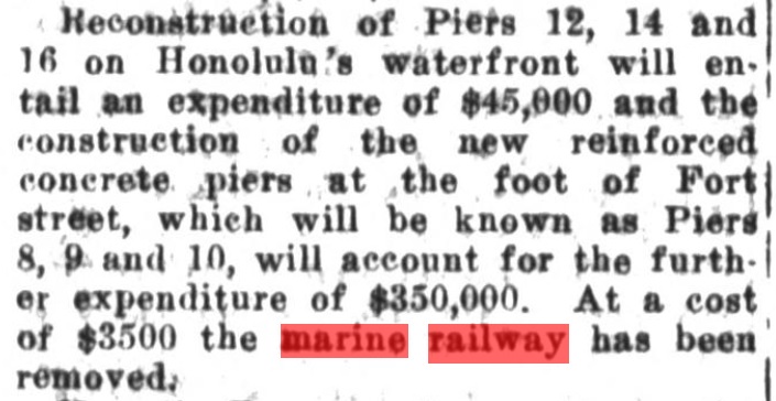 Article: Marine railway removed September 14 1915