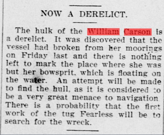 Article: William Carson now a derelict August 7