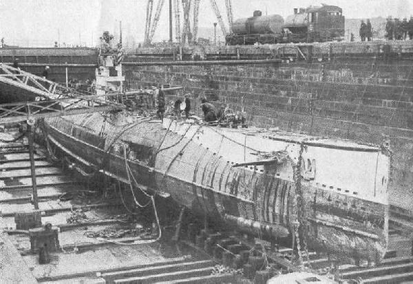 Historic photo: USS S-4 dry dock after salvage