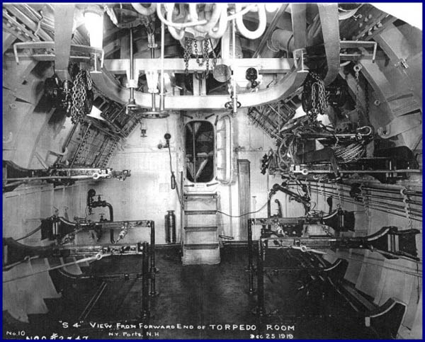 Historic photo: USS S-4 torpedo room forward