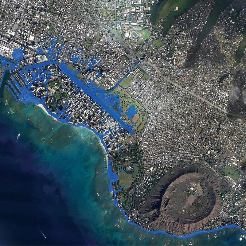 Sealevel-Rise-Viewer Aerial photo of southern Oahu coastline