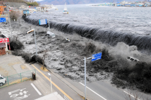Tsunami washing over a street