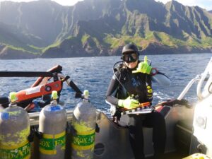 diving (DrHuntington) Dr Huntington in scuba gear on a boat