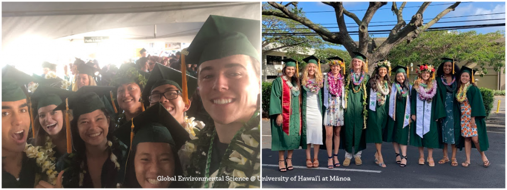 Image collage of GES students in their cap and gowns during a graduation ceremony.