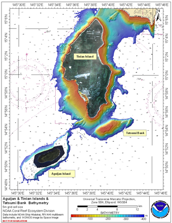 Tinian bathymetry gridded at 20 m. Tinian 5m grid image.