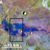 THEMIS infrared radiance false color image showing putative chloride materials in blue. (Image credit Mikki Osterloo / THEMIS operated by NASA/JPL/Arizona State University)