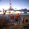 Hawaiian Ocean Time-series scientist recover their sediment traps at dawn. (Image credit HOT/SOEST)