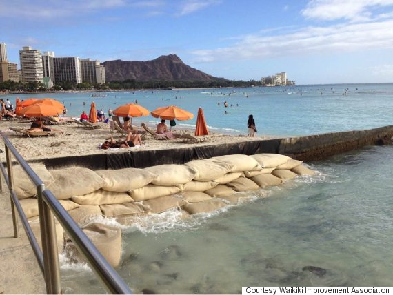 Photo of sandbags on Waikiki Beach