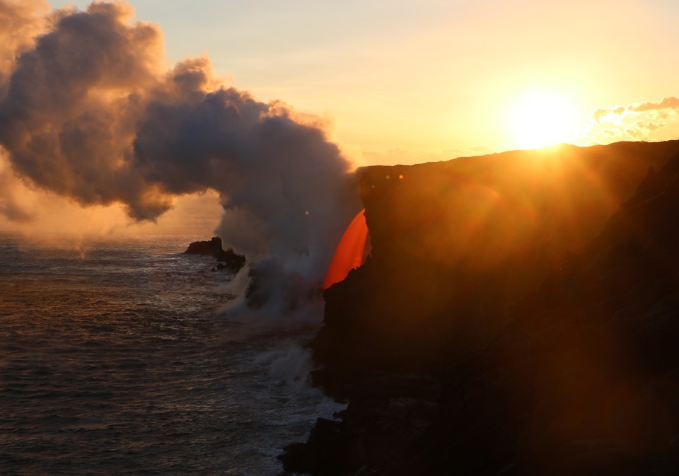 USGS image of lava flowing into the ocean