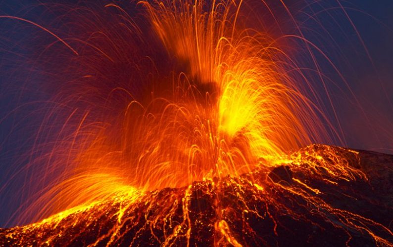 Stromboli volcano erupting