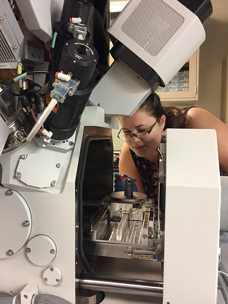 Graduate student Caroline Caplan with FIB
