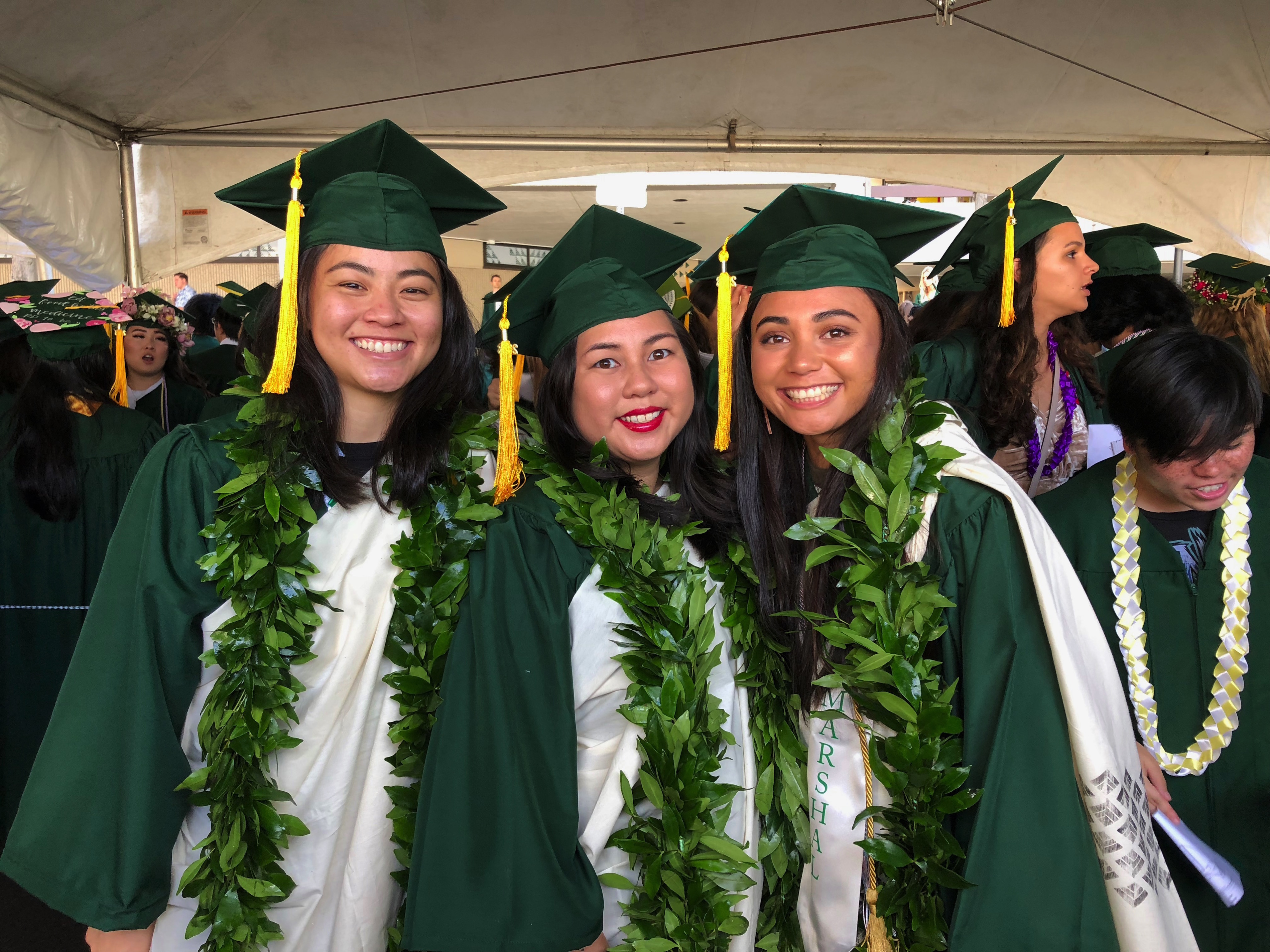 SOEST Maile Mentoring Bridge program graduates wearing kihei.
