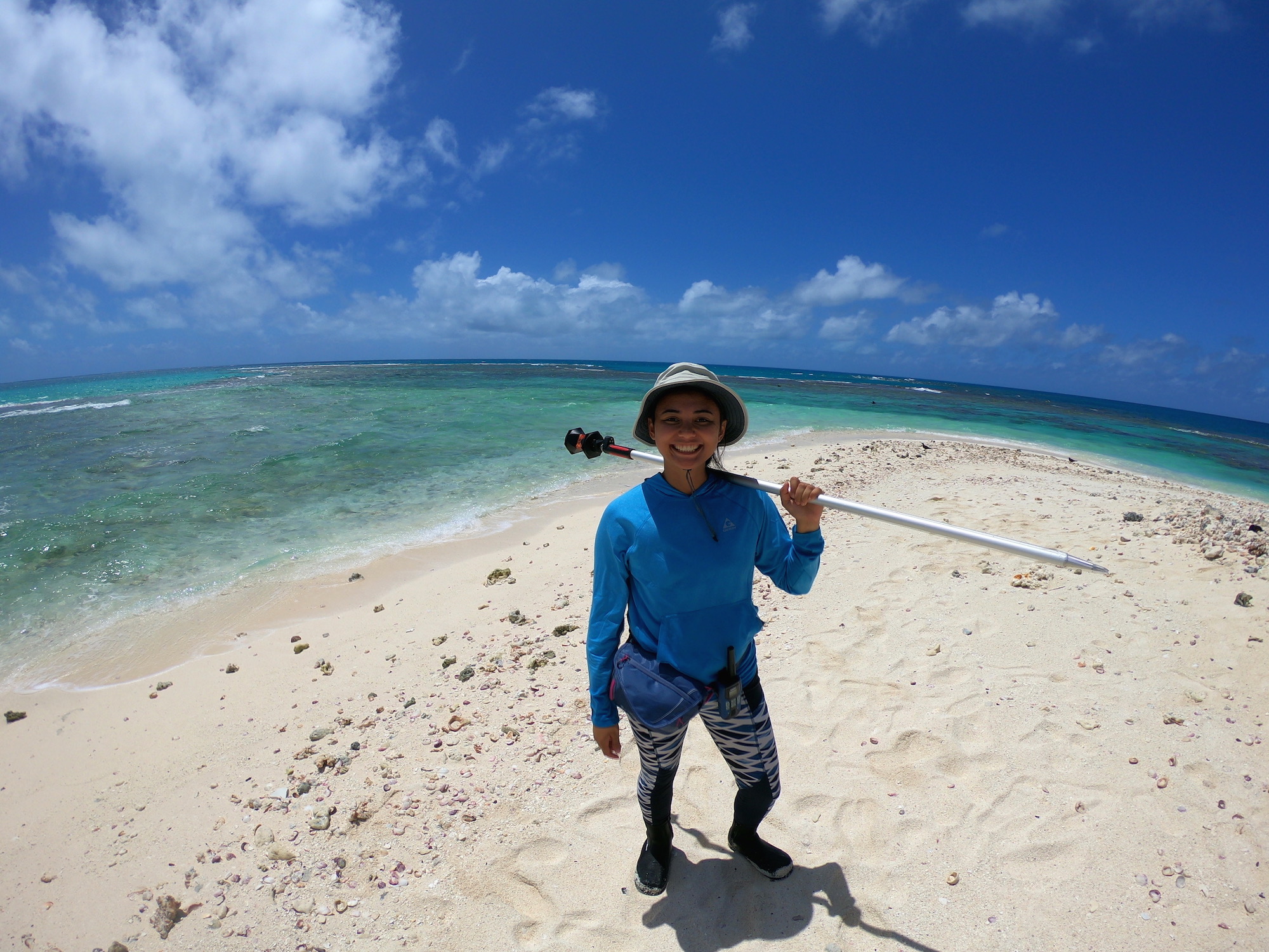 Kammie Tavares at Lalo, Papahānaumokuākea during a coastal geology research trip.