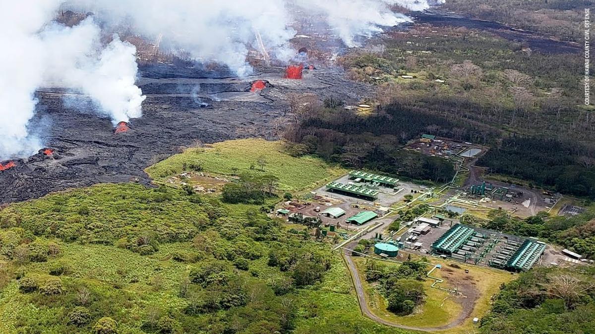 Puna Geothermal Venture, Hawaii's only geothermal power plant has been closed since a lava flow from the 2018 Kilauea eruption threatened the facility. The operator plans to reopen the plant, which provided 25 percent of Hawaii Island's power prior to closure. Credit: Hawaii County Civil Defense.