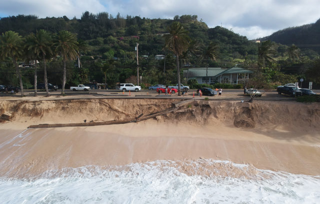 Image of beach erosion at Sunset Beach on the north shore of O‘ahu.