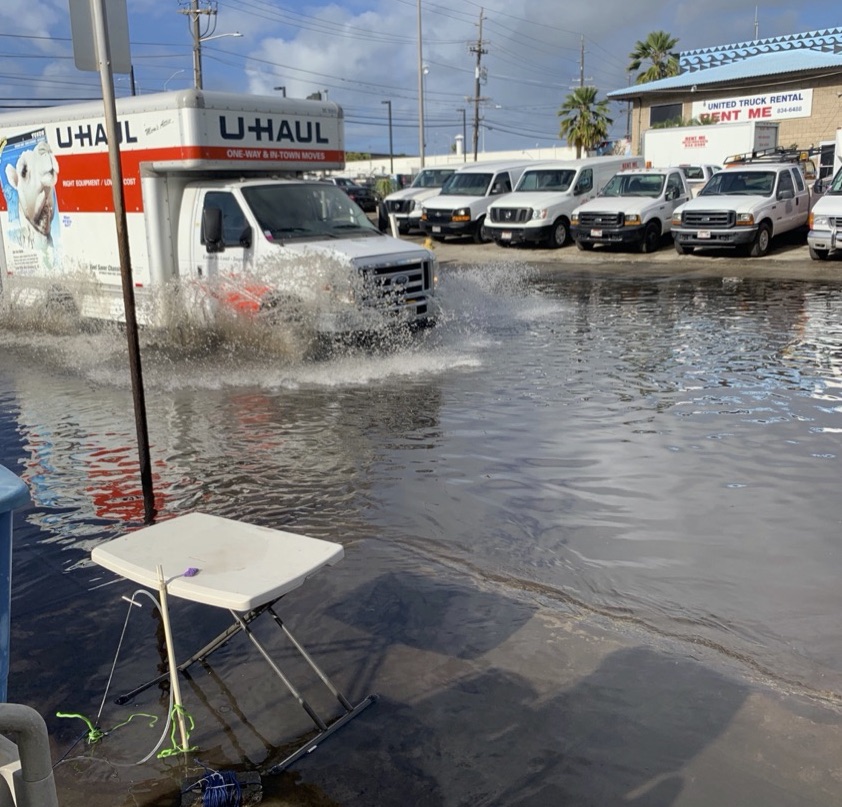 High tide nuisance flooding in Māpunapuna is a hazard to vehicular and pedestrian traffic.