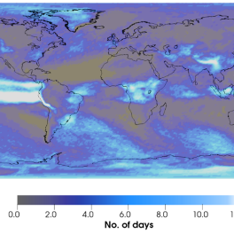 Extreme rainfall days per decade around the globe due to greenhouse warming over the 21st century. The color scale saturates at 12 days to emphasize the response over land, given the very large amplitude over the eastern equatorial Pacific domain.