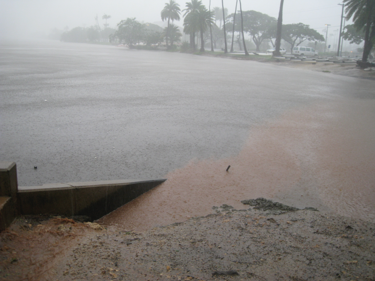 Ala Wai Canal during heavy rain.