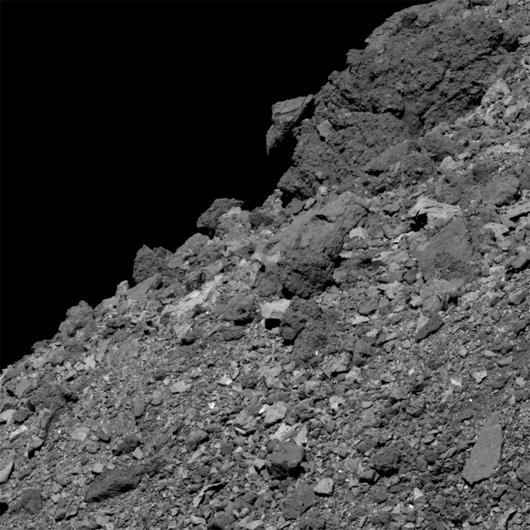 Asteroid Bennu’s boulder-covered surface.