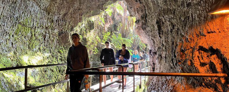 Earth Science students in lava tube