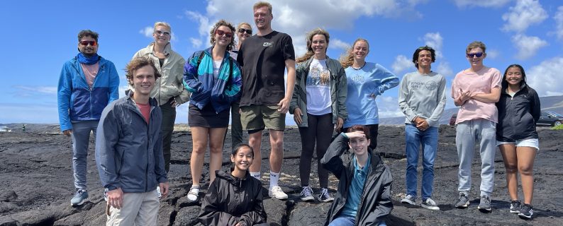 Earth Sciences students on a lava field, Big Island, Hawaii