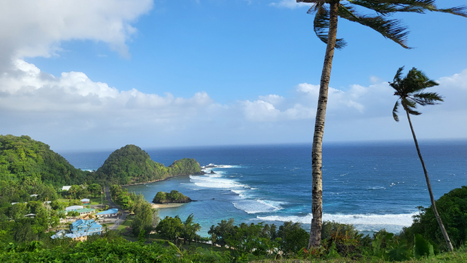 A scenic view from American Samoa illustrates the vulnerability of low-lying coastal communities.