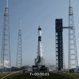 Screenshot of NASA video showing launch of mission carrying HyTI